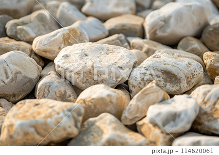 Detailed view of various textured stones in natural light 114620061