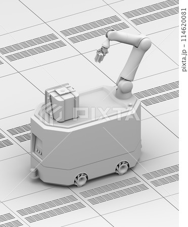 半導体ウェハーを格納するフープを運搬している無人搬送車のクレイレンダリングイメージ 114620081