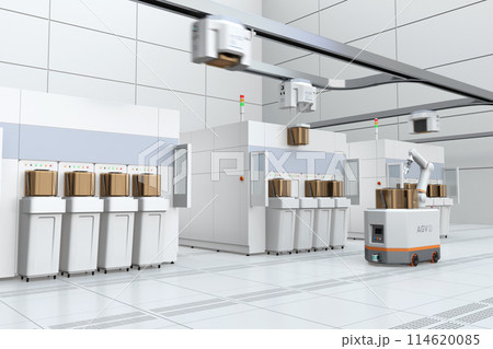 半導体製造工場のOHT、AGV搬送装置、エッチング、洗浄装置のイメージ 114620085