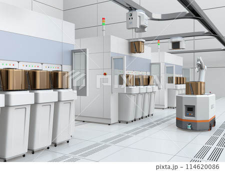 半導体製造工場のOHT、AGV搬送装置、エッチング、洗浄装置のイメージ 半導体製造工場のOHT、AGV搬送装置、エッチング、洗浄装置のイメージ 114620086