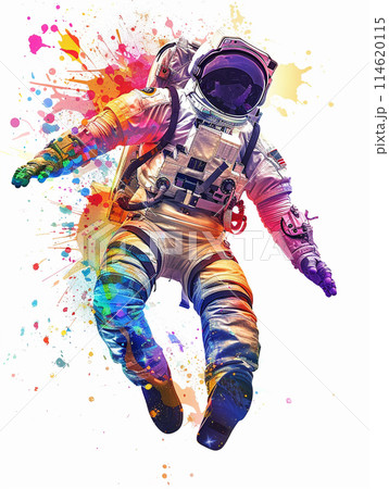 Abstract astronaut in space. Illustration with colorful splashes isolated on a white background. Abstract astronaut in space. Illustration with colorful splashes isolated on a white background. 114620115