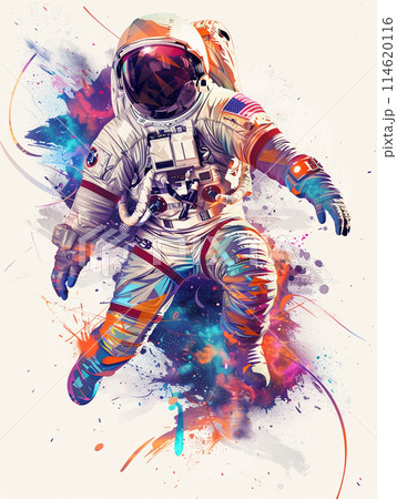 Abstract astronaut in space. Illustration with colorful splashes isolated on a white background.  Abstract astronaut in space. Illustration with colorful splashes isolated on a white background.  114620116