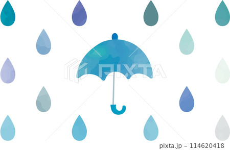 雨と傘の水彩風イラスト 雨と傘の水彩風イラスト 114620418