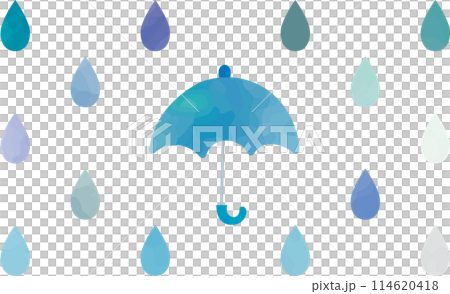 雨と傘の水彩風イラスト 雨と傘の水彩風イラスト 114620418