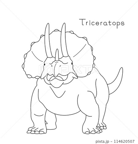 かわいい恐竜　トリケラトプス正面の線画 114620507