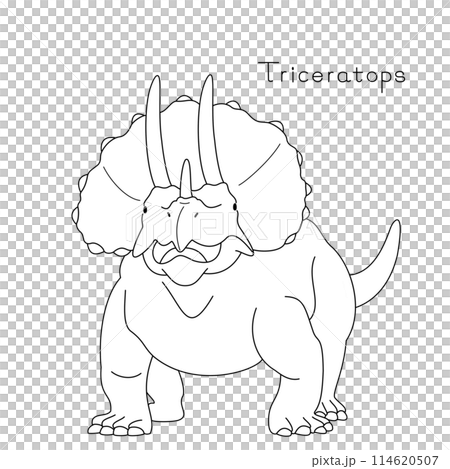 かわいい恐竜　トリケラトプス正面の線画 114620507