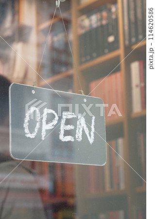 Open Sign In Front Of Shop 114620586