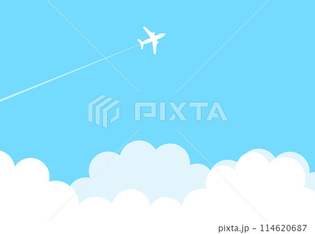 空に飛行機と雲のフレーム背景2青色 114620687