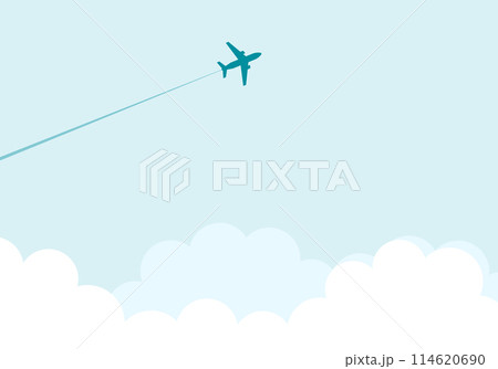 空に飛行機と雲のフレーム背景2水色 114620690
