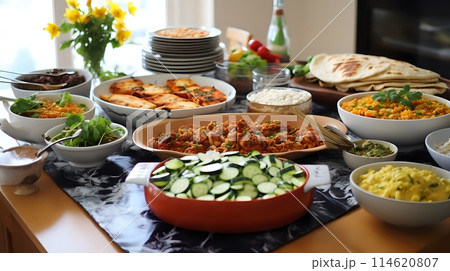 A delicious Indian feast, perfect for a party or a family dinne 114620807