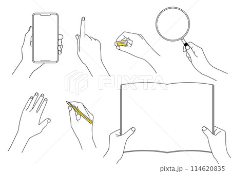 いろいろな手の手書きスケッチ風イラストセット 114620835