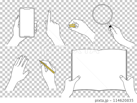 Hand-drawn sketch style illustration set of various hands 114620835