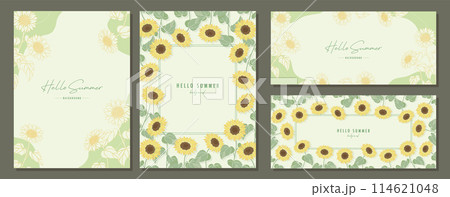 夏  sunflower 素材セット フレーム 背景 ベクターイラスト シンプル 114621048