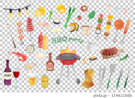 手描き水彩　BBQイラストセット 114621088