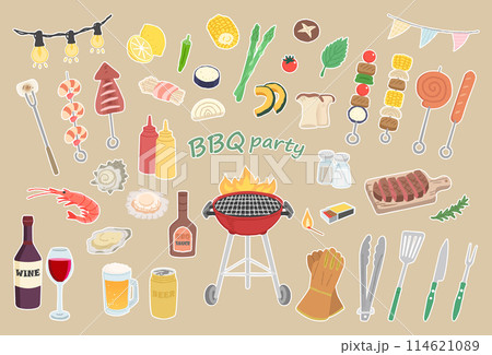 BBQイラストセット　白いふち付き 114621089