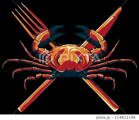 illustration seafood menu design with crab and plate on black background 114621196
