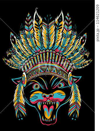 Panther Traditional ethnic indian boho headdress Tribal shaman hat Ceremonial element Panther Traditional ethnic indian boho headdress Tribal shaman hat Ceremonial element 114621209