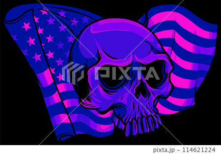vector illustration of American flag with skull on black background 114621224