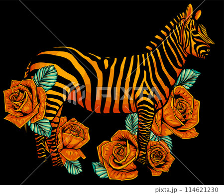 zebra with red roses on black background vector illustration design zebra with red roses on black background vector illustration design 114621230