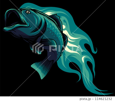Natural Green Bass Fish on black background vector Illustration Natural Green Bass Fish on black background vector Illustration 114621232