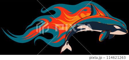 killer whale with flames on black background vector illustration design killer whale with flames on black background vector illustration design 114621263