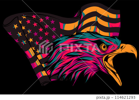vector illustation American eagle against USA flag on black background vector illustation American eagle against USA flag on black background 114621293
