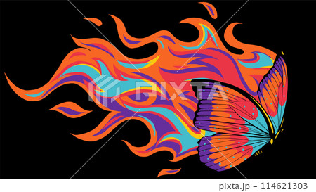 vector Illustration of a butterfly made of fire on black background vector Illustration of a butterfly made of fire on black background 114621303
