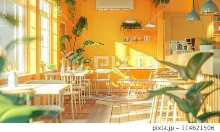 流行りのカフェの店内01 114621506