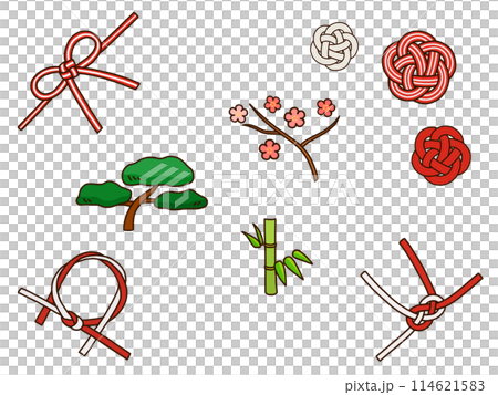 簡單的 mizuhiki 和幸運符的插圖 114621583