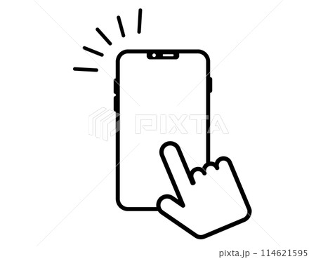 集中線のあるスマホを操作するイラスト　指差し 114621595