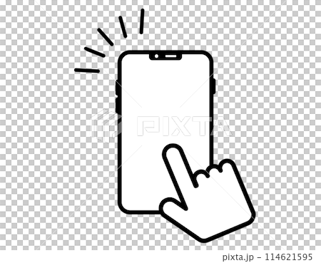 集中線のあるスマホを操作するイラスト　指差し 114621595