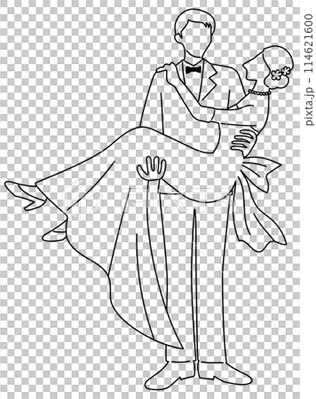 Line drawing of a groom holding up his bride 114621600