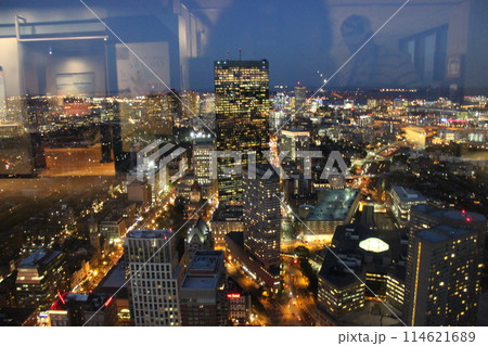 A view of Boston from the observation deck of the Prudential Tower. At night A view of Boston from the observation deck of the Prudential Tower. At night 114621689