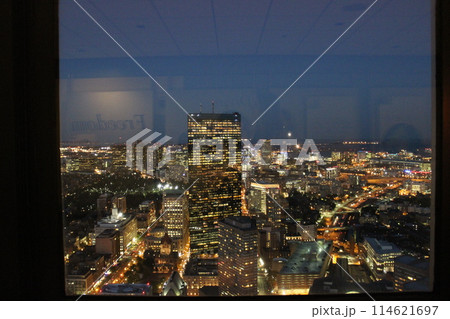 A view of Boston from the observation deck of the Prudential Tower. At night A view of Boston from the observation deck of the Prudential Tower. At night 114621697