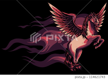 vector illustration of Pegasus with flames on black background vector illustration of Pegasus with flames on black background 114621743