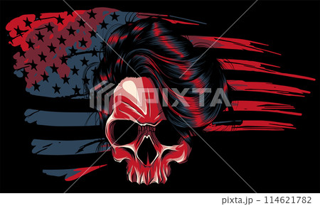 woman Skull and flag usa. Vector illustration on black background 114621782