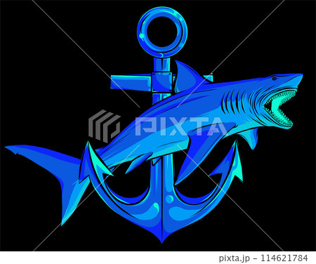 white shark with anchor on black background. vector illustration design 114621784