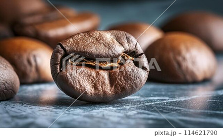 深入り焙煎されたコーヒー豆のクローズアップ3 深入り焙煎されたコーヒー豆のクローズアップ3 114621790