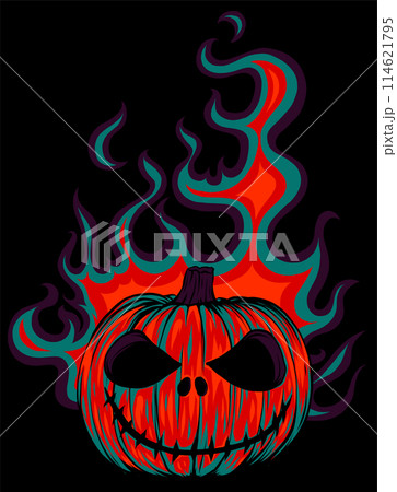 halloween pumpkin with flames on black background. vector illustration design 114621795