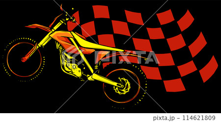 motocross with race flag on black backgrounf. vector illustration design motocross with race flag on black backgrounf. vector illustration design 114621809
