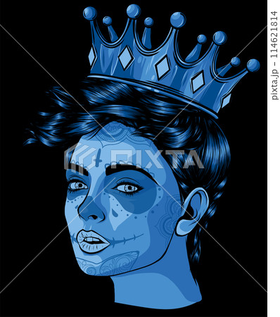 sugar Skull girl with a crown on black background. vector illustration design sugar Skull girl with a crown on black background. vector illustration design 114621814