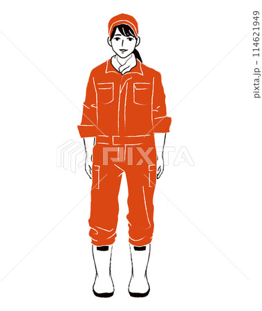農作業をする女性の全身イラスト 114621949