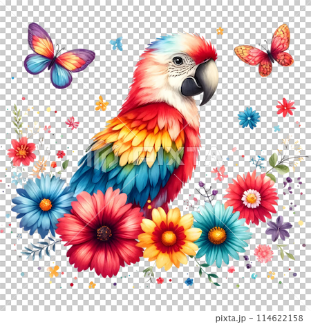 macaw with flowers boho 114622158