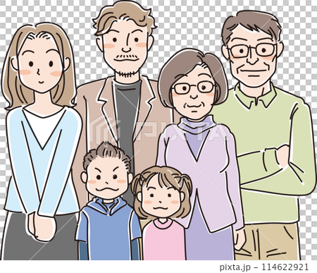 人物插畫_一家3代6口人_爸爸_媽媽_男生_女生_祖父母 114622921