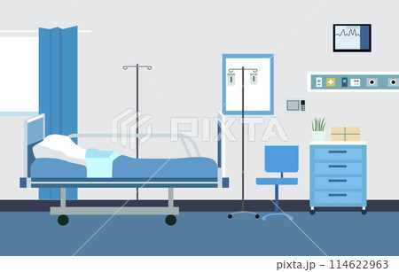 Interior Landscape of Hospital Inpatient Room with Bed and Health Medical Equipments 114622963