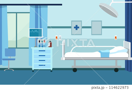 Interior Landscape of Hospital Inpatient Room with Bed and Health Medical Equipments Interior Landscape of Hospital Inpatient Room with Bed and Health Medical Equipments 114622973