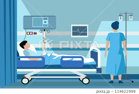 Vector Design of Sick Patient with Female Nurse in Hospital Inpatient Room Vector Design of Sick Patient with Female Nurse in Hospital Inpatient Room 114622999