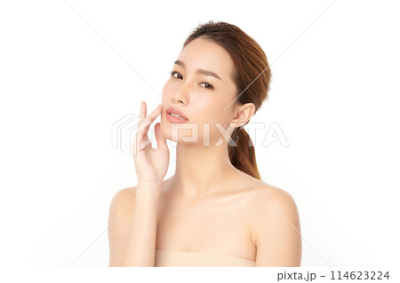 Beautiful young asian woman with clean fresh skin on white background, Face care, Facial treatment, Cosmetology, beauty and spa, Asian women portrait. 114623224