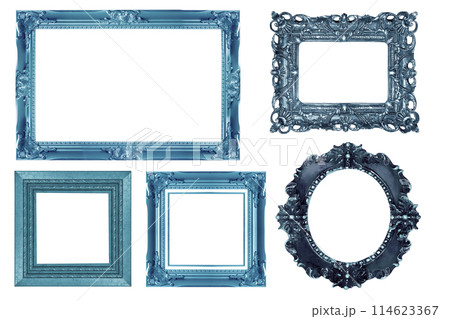 Blue vintage picture and photo frame isolated on white background. Blue vintage picture and photo frame isolated on white background. 114623367