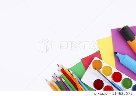 Colorful school supplies isolated on white background Colorful school supplies isolated on white background 114623573